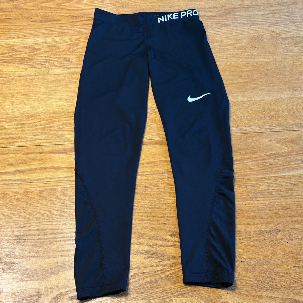 Nike Kids Black Leggings with White Logo